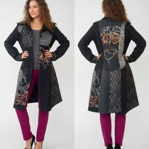Vintage Papillon Overcoat Jacket Black Gray Orange Size Small Medium